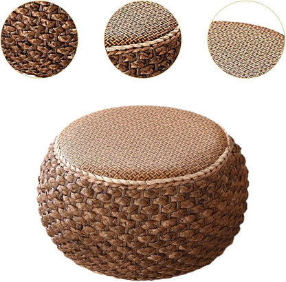 Small Round Ottoman Footrest Stool with Cushion Boho Decorative Accent Seat for Living Room Entryway Footrest Pouf Hand Knitted(32cm/12.5in)