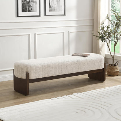 Virubi Elegant Upholstered Loop Yarn Ottoman, Beige End of Bed Entryway Benches, Corner Dining Bench Shoe Stool for Indoor Bedroom Living Dining Room (Beige)