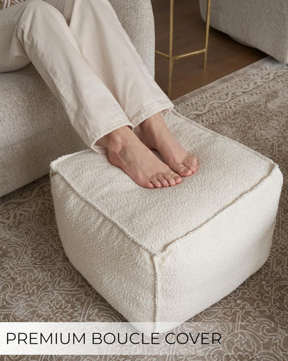 ZICOTO Beautiful Boucle Pouf Ottoman and Foot Rest - Elevate Your Living Room Decor with Lightweight Comfort and Charm - A Round Modern Foam Filled Foot Stool Perfect to Rest Your Feet