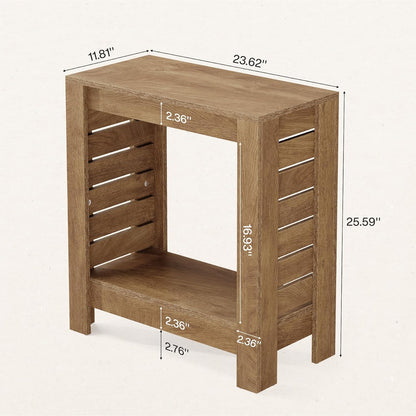 Tribesigns Narrow Side Table, 2-Tier Farmhouse Wooden End Table with Storage Shelf, Skinny Accent Nightstand for Living Room, Bedroom and Office, Easy Assembly (1)