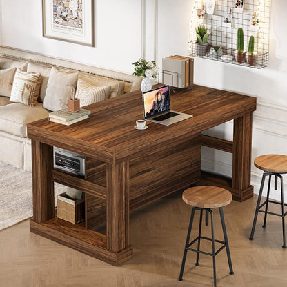 Tribesigns 55-Inch Dining Table for 6, Rectangular Counter Height Dining Table with Storage Shelves, High Top Kitchen Table with Large Tabletop and Stable Wooden Structure, Farmhouse Style, Dark Brown