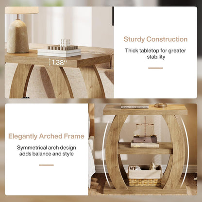 Tribesigns End Table for Living Room, 3-Tier Narrow Side Table with Storage, Farmhouse Wooden Beside Table with Geometric Frame, Tall Nightstand for Bedroom, Small Spaces, Natural Oak