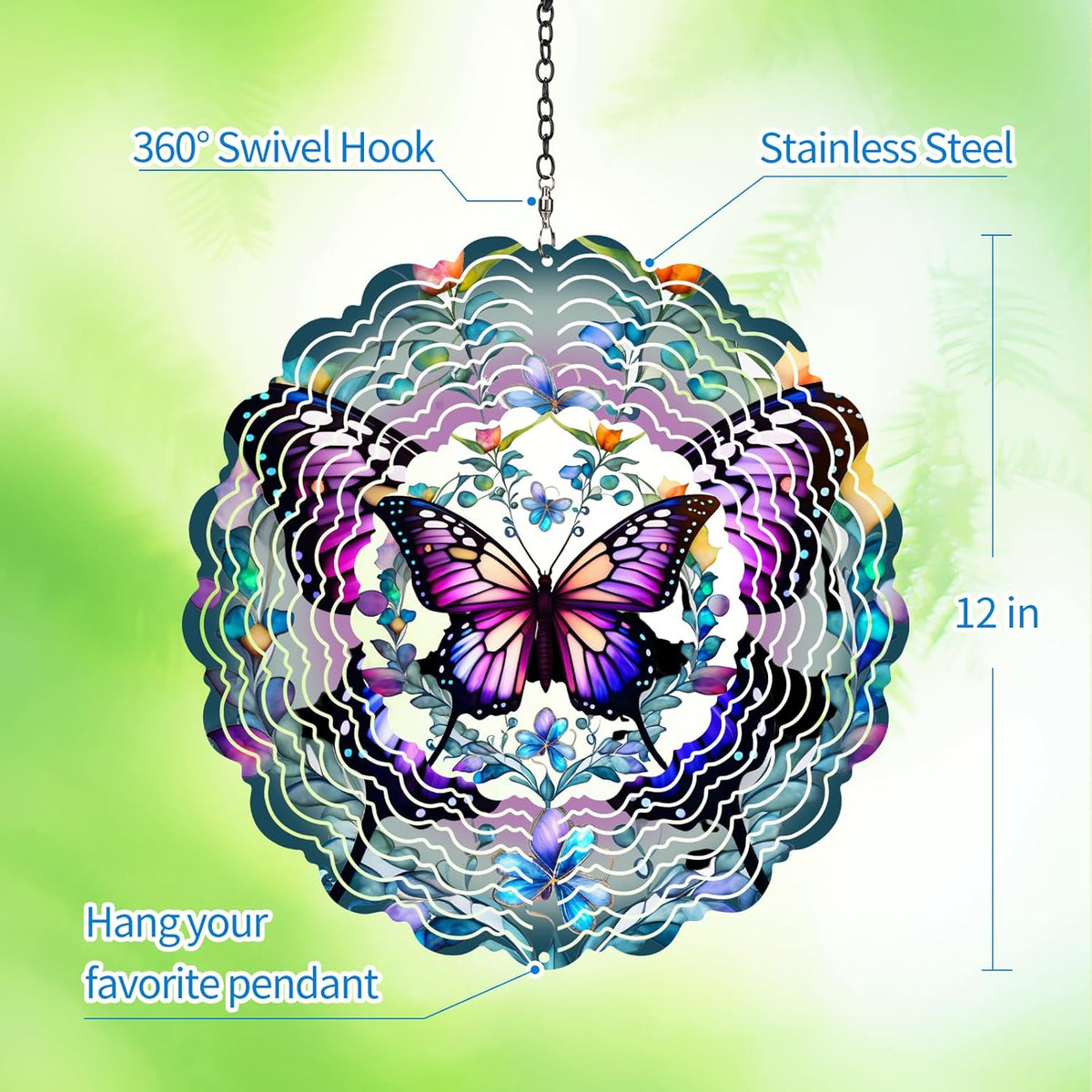 Butterfly Wind Spinners Outdoor - 12 inch from Daughter, Birthday Gifts for Women, Butterflies Outdoor Hanging Wind Sculptures, Garden Decor for Outside, Patio, Yard, Lawn, Balcony