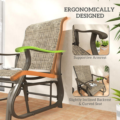 Outsunny Outdoor Glider Chair Patio Garden Steel Frame Light Mixed Brown | Gliders for Outside Patio, Mesh Fabric, Backyard, Porch