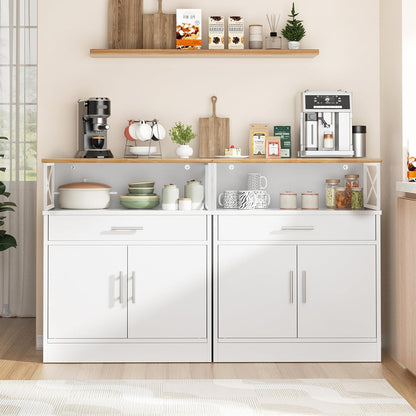 Shintenchi Kitchen Buffet Cabinet with Adjustable Shelf, Modern Kitchen Storage Cabinet,Farmhouse Coffee Bar Cabinet（White）