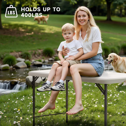 Folding Table 4 Foot with Black Table Cloth- 3-Position Adjustable Height, Heavy Duty 400 lbs Capacity - Portable Tables Folding for Camping, Party, Indoor & Outdoor Use, 2 Pack