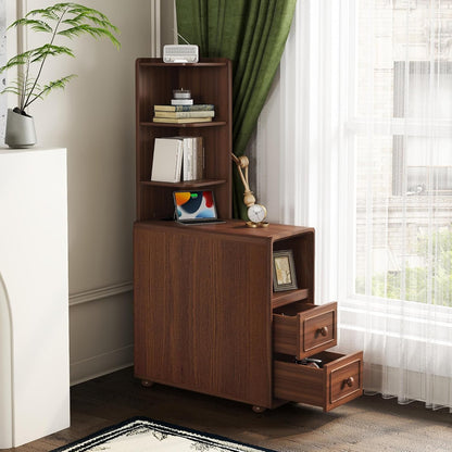 Tall Side Table Fully Assembled End Tables with Charging Station, 47 Inch High Nightstand Bed Side Table with Storage for Living Room & Bed Room, Just Need to Install Legs and Upper Shelves (Walnut)
