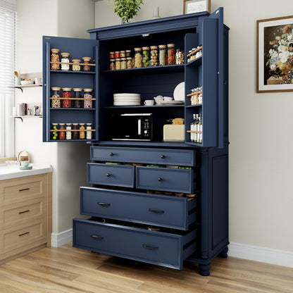 JIVOIT 77.3-inch Tall Large Kitchen Pantry with 6 Door Shelves, 2 Adjustable Shelves and 6 Drawers, 2 Doors, Modern Storage Cabinet Cupboard for Kitchen, Dining & Bathroom (Blue,53)