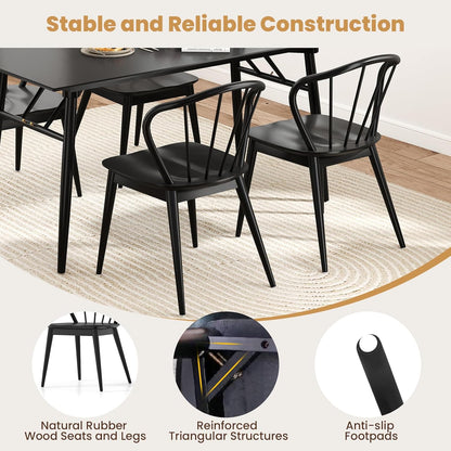Giantex Wooden Dining Chairs Set of 2, Black Windsor Kitchen Chair w/High Spindle Back & Rubber Wood Legs, Wide Seat & Curved Backrest, Farmhouse Side Chairs, Armless Accent Chair for Home Restaurant