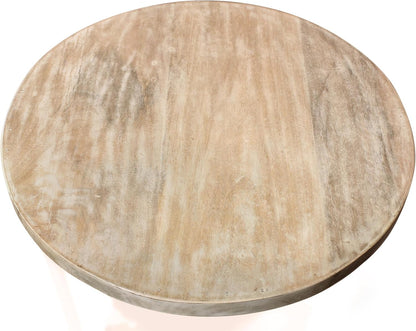 Moti Jenna Round End Table with Shelves in Coastal Natural Solid Wood