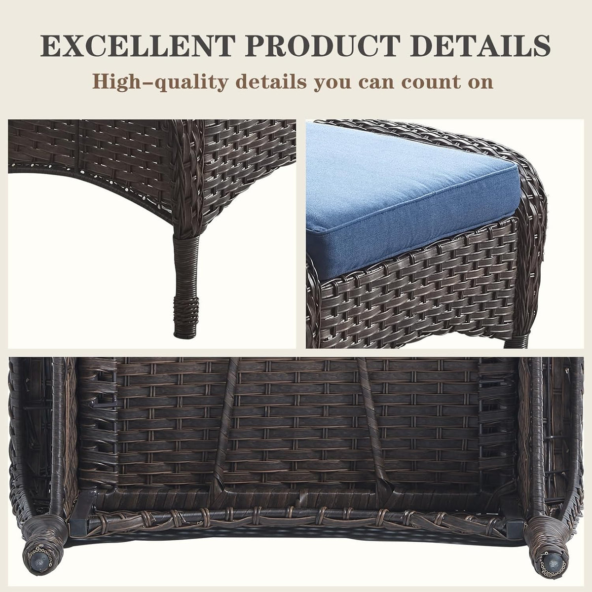 Belord Outdoor Ottomans for Patio Foot Rest - 25 Inch PE Wicker Foot Stool Set of 2 with Removable Cushions for Patio Furniture Sets,All Weather Rattan Ottoman for Balcony Deck Backyard Brown