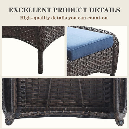 Belord Outdoor Ottomans for Patio Foot Rest - 25 Inch PE Wicker Foot Stool Set of 2 with Removable Cushions for Patio Furniture Sets,All Weather Rattan Ottoman for Balcony Deck Backyard Brown