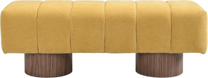 Merax 50" Upholstered Chenille Dining Bench Entryway End of Bed Ottoman Bench for Living Room Bedroom Dining Room, Wood Leg, Bear 300 LBS, No-Assembly (Yellow)