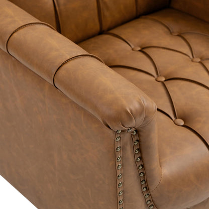PU Leather Accent Chairs Set of 2, Comfy Club Chair Upholstered Armchair for Living Room, Button Tufted Arm Chair Retro Single Sofa Side Reading Seat for Bedroom (Brown)