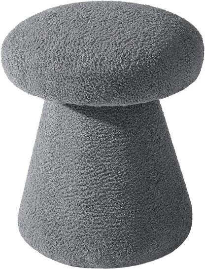 Homebeez Mushroom Ottoman Foot Stool, 18 inch Teddy Fleece Small Footrest, Round Sherpa Pouf for Living Room, Bedroom, Cute Modern Accent Seating, Slate Gray