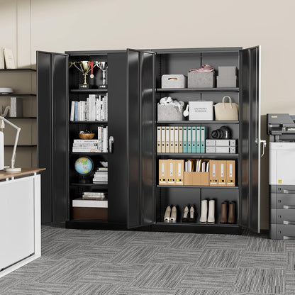 Greenvelly Steel SnapIt Storage Cabinet, 72" Locking Metal Garage Storage Cabinet with 4 Adjustable Shelves, 2 Doors and Lock for File, Office, Garage, Home (Black)