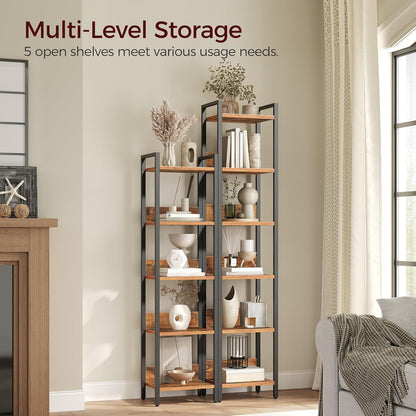 MAHANCRIS Bookshelf, 5-Tier Bookcase, Standing Book Shelf for Small Space, Storage Shelf Organizer, for Living Room, Bedroom, Study, Balcony, Rustic Brown and Black BKHR5501