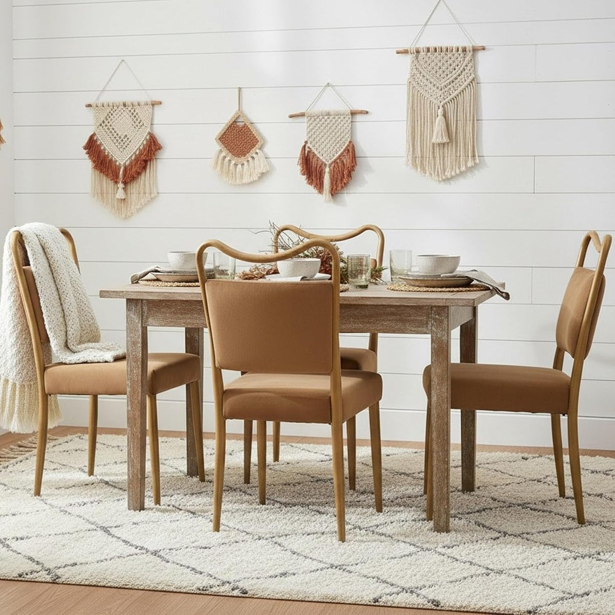 Velvet Dining Chairs Set of 2, Mid-Century Modern, Brown | Wood Grain Metal Frame, Soft Velvet Upholstery, Curved Backrest, 4.5-Inch Padded Seat, 350 LBS Weight Capacity