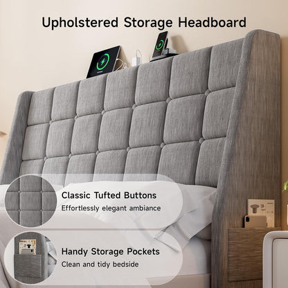 ONBRILL Queen Headboard Only with Charging Station, Soft Chenille Fabric
