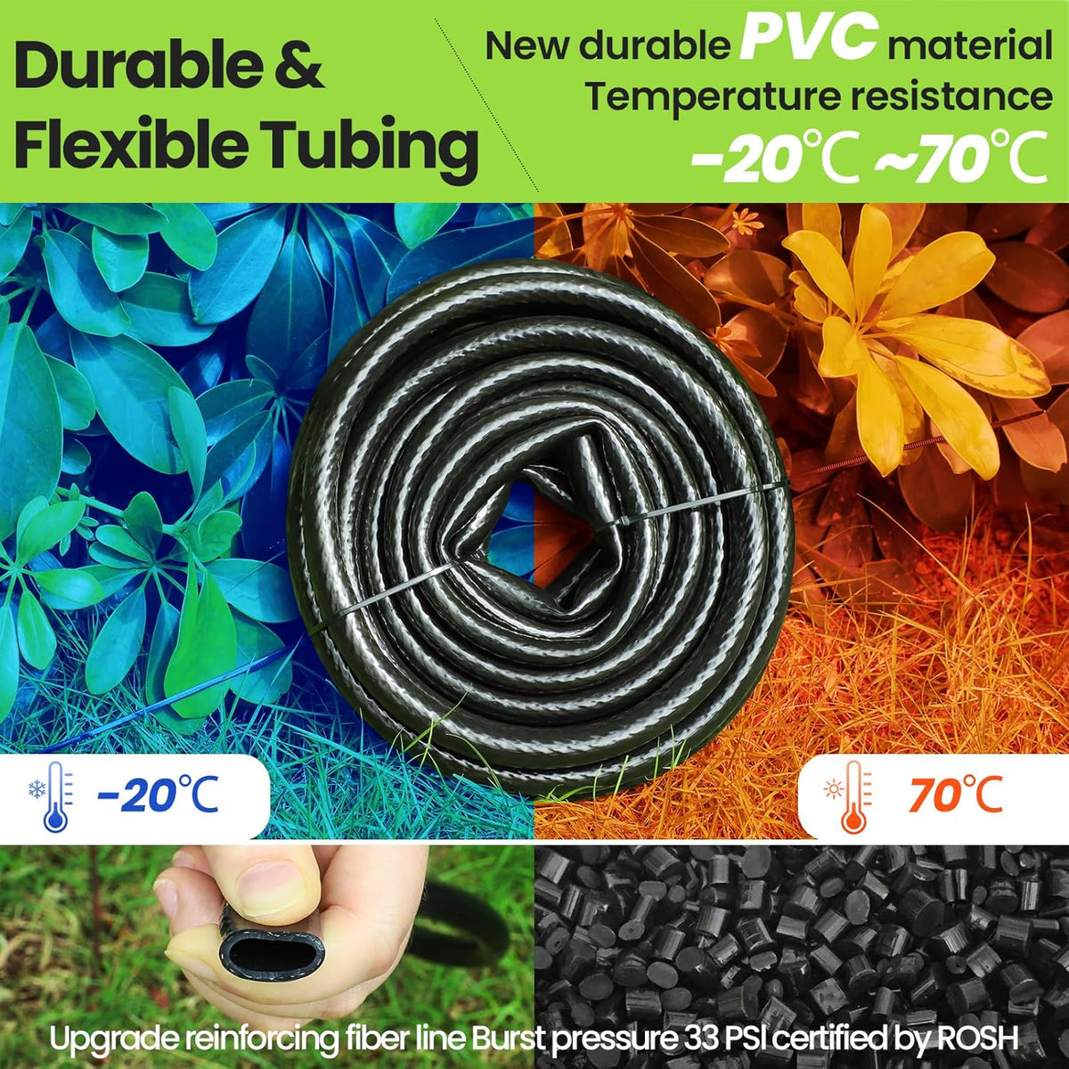 Bonviee 1/2" Irrigation Tubing with 4 Packs 6-Way Connectors - 50FT Drip Irrigation Tubing Ideal for Garden Irrigation System or as Blank Distribution Hose for Any Project