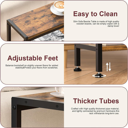 Narrow Side Table for Small Space, 3 Tier Slim End Table, Thin Nightstand, Skinny Snack Couch Table, Sofa Bedside Table in Living Room, Bedroom, Study, Kitchen and Balcony (Rustic Brown)