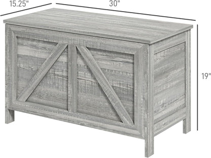 HOMCOM 30" Farmhouse Storage Bench Lift Top Storage Chest in Light Gray | Safety Hinge, Open Up 100°, Wooden Trunk, Bedroom, Entryway, Living Room