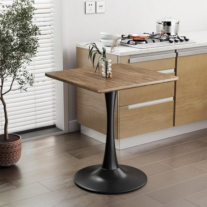 Walnut Square Tulip Table for 2, 24 Inch Small Dining Table with Metal Pedestal Base for Kitchen, Mid-Century Modern Table with Round Corners for Living Room, Cafe and Home Office
