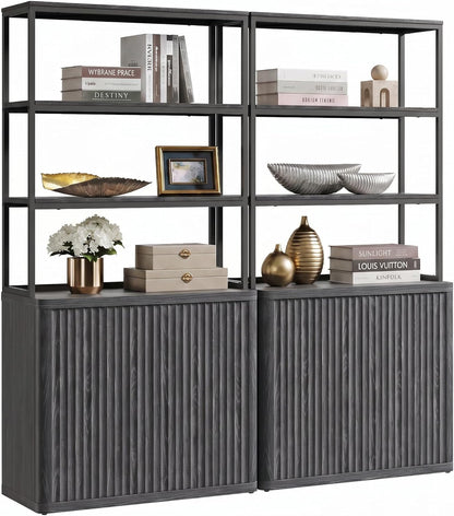 SICOTAS 71" Tall Book Shelf with Doors 5 Tier Bookshelf Bookcase