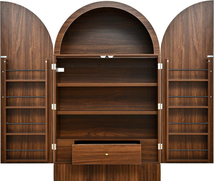 72" Tall Arched Kitchen Pantry Cabinet with Fluted Doors & 8 Shelves, Brown | Storage Cabinet with 3 Adjustable Shelves & Hidden Drawer, Versatile Cupboard for Kitchen, Dining Room