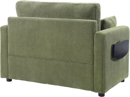 Twin Size Sofa Bed 47.2" Sleeper Sofa Loveseat Sofa with a Foldable Mattress, a Foldable Side Table, a Side Storage Pocket and Two USB Ports for Living Room, Green