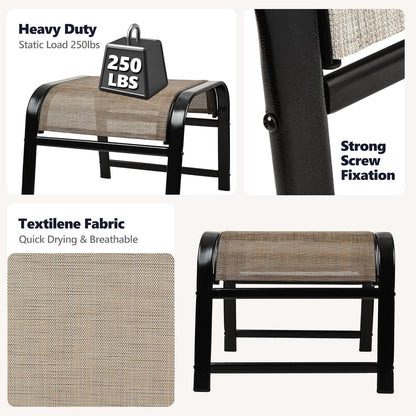 Outdoor Ottoman Patio Footstool 2 Set Modern Breathable Metal Frame Foot Rest Brown