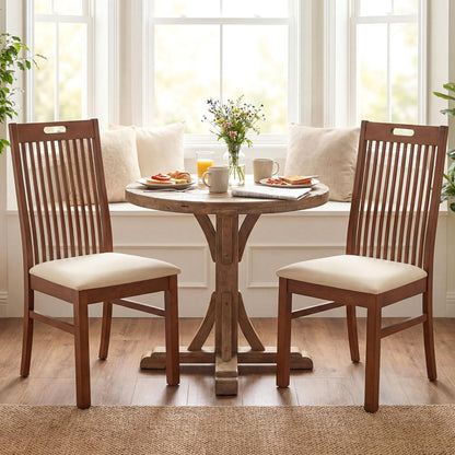 CIMOTA Walnut Wood Dining Chairs Set of 2, Farmhouse Wooden Kitchen Chairs with Spindle Slat High Back/Upholstered Seat Traditional Windsor Side Chairs for Dining Room/Living Room/Restaurant