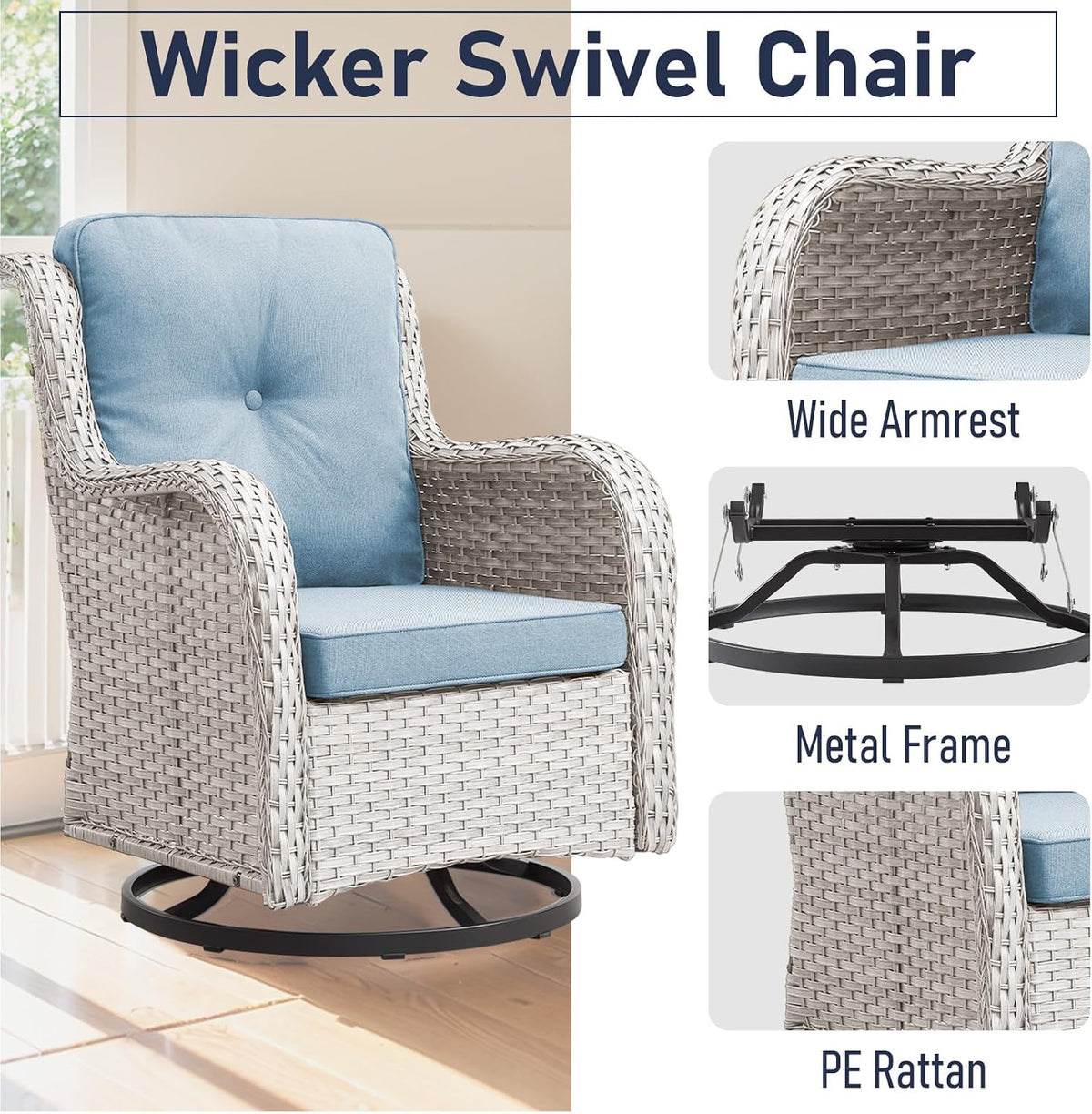 Outdoor Furniture Set: 11 PCS Patio Furniture Set with Outdoor Swivel Rocker Patio Chairs, Light Beige/Light Blue