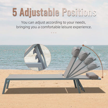 Domi Patio Chaise Lounge Set of 3, Aluminum Lounge Chairs with 5 Adjustable Positions, Outdoor Chaise Lounge for Pool, Deck, Garden, Backyard, Sunbathing, Khaki