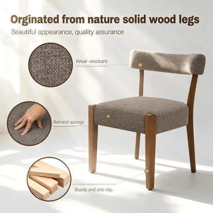 RNKSFX Upholstered Dining Chairs Set of 6, Walnut Wooden Kitchen & Dining Room Chairs, Mid Century Modern Fabric Farmhouse Dining Chairs Oversized Sturdy Rounded Chairs Curved Back, Tan Brown