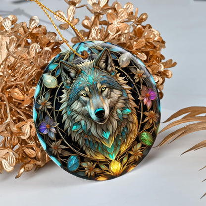 Colorful Ceramic Wolf Christmas Ornament, Wolf Ornaments for Christmas Tree, Holiday Decorations, Christmas Decor, Wolf Lovers, Wolf Gifts, Christmas Ornament Gift Ideas