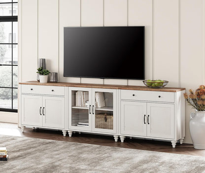 WAMPAT Farmhouse TV Stand for 100 Inch TV, 3-in-1 Wooden TV Console Table for 75/80/85/90 Inch TV, Entertainment Center with Glass Door, Kitchen Sideboard Buffet Cabinet for Dining Room, Off White