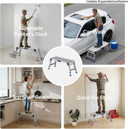 Loyoda Folding Work Platform for Adults, Portable Aluminum Step Stool 800lb | 14"-19.5" Adjustable Height, 12" x 31.5" Wide Platform for Garage, Painting, Reach High Shelves, Gardening, Car Wash