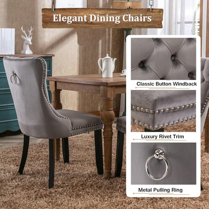 7-Piece Extendable Dining Table Set for 6, 63-78 Inch Rustic Brown Kitchen Table Set with 6 Grey Tufted Chairs Farmhouse Wood Expandable Dining Room Table Set 6 for Kitchen Dining
