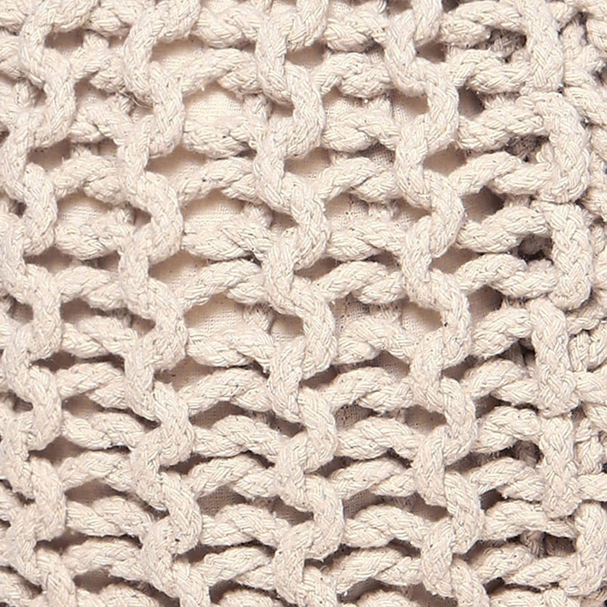 · REDEARTH · Round Pouf Ottoman - Hand Knitted Boho Poof Footrest - Ivory