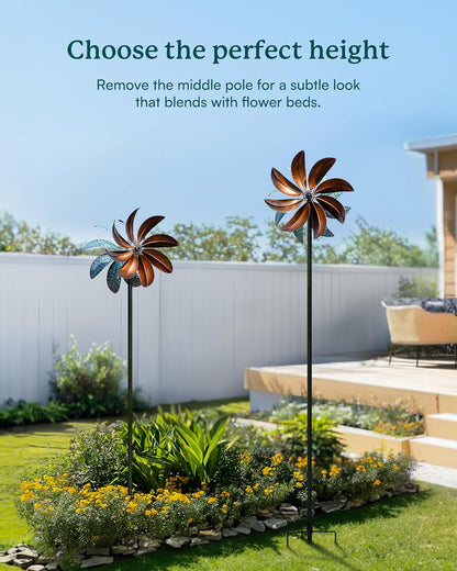 Wind Spinners Outdoor, Copper Teal Kinetic Wind Spinner with Stake, Garden Yard Spinners Windmill Decor for Patio Lawn (12" W x 70" H)