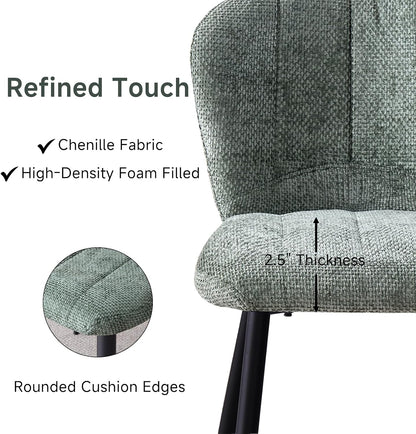 Green Chenille Dining Chairs Set of 4 Accent Chair for Kitchen | Modern Upholstered Chenille Fabric Accent Chairs for Dinner Living Room Curved Wingback Adjustable Feet(Only Chairs)