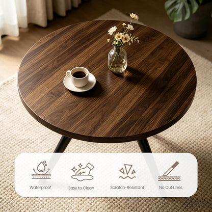 34.6" Round Dining Table Set for 2, Walnut Small Dining Room Set | Space-saving MDF Tabletop, 2 Beige PU Leather Chairs, Great for Modern Kitchen, Coffee, Restaurant, Office, Sturdy & Seamless