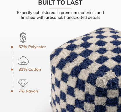 Anji Mountain Artisan Crafted Cotton Blend Pouf Ottoman | Versatile Floor Seating & Footstool for Living Room | Modern Boho Home Décor Accent | Filled Pouffe | Soft & Fluffy Ottoman Pouf, Lightweight, Decorative Floor Pouf Seating for Bedroom & Home