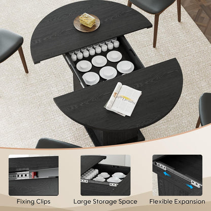 43.3in-59in Extendable Round Dining Table for 4-8, Modern Expandable Kitchen Oval Dining Table, Space Saving Circle Dining Room Table with Storage Shelf for Kitchen Living Room