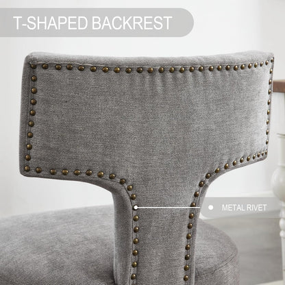 Dining Chair Set of 2 Linen Fabric Curved Backrest Farmhouse Mid Century Accent Upholstered Kitchen Chairs with Wood Legs and Foot Pad for Dining Room/Living Room/Restaurant,Grey