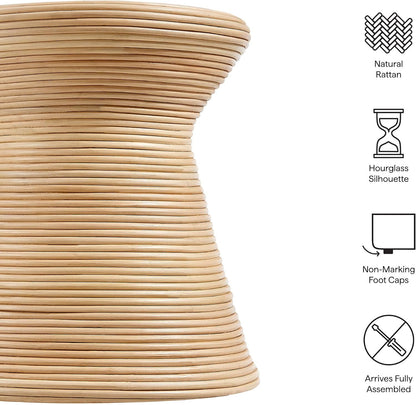 Modway Tavi Natural Rattan Hourglass Round Side Table in Natural – 16 Inch Small Accent End Table for Living Rooms, Bedrooms, or Covered Patios
