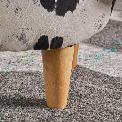 Modern Ottoman, Cow-Shaped Velvet Accent Footstool with Birch Legs for Living Room, Bedroom, Porch, Garden, Balcony Decor, Artsy Animal Print Foot Stool, Cute Foot Rest for Couch Sofa(Black + White