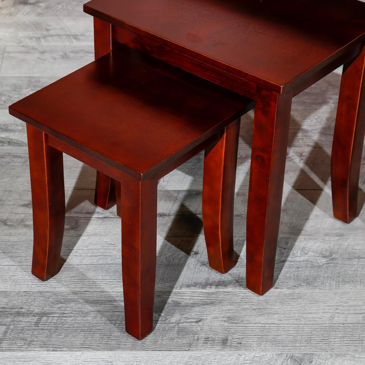 3-Piece Nesting Table Set, Cherry, Space-Saving and Elegant, Perfect for Living Room, Bedroom, or Office, Multi-Functional Use, Sturdy Wood, Easy to Assemble