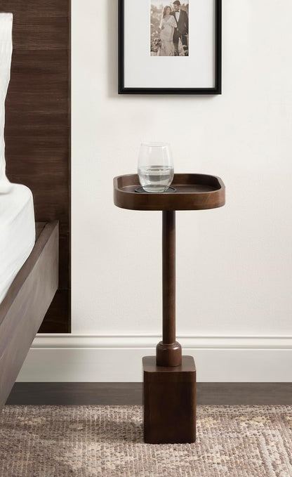 Kate and Laurel Woodrow Modern Mango Wood Square Drink Table, 10 x 10 x 24, Dark Brown, Transitional Rounded Square Mini Table for Use as Indoor Plant Stand or Wooden Living Room Accent